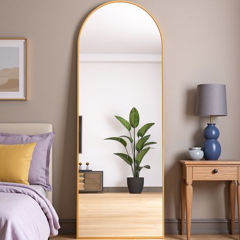 Specchio da terra 165x60 cm - specchio da terra ad arco - da appendere o da parete con cornice in metallo per soggiorno - camera da letto o bagno - Oro