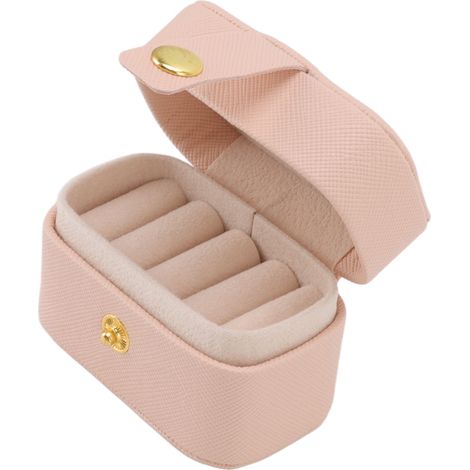 Mini boîte de rangement pour bagues en cuir PU, petit coffret à bijoux, organisateur de voyage, étui à boucles d'oreilles rose (1/5)