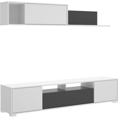 Ensemble séjour de 3 éléments coloris blanc brillant/graphite -PEGANE- (1/5)