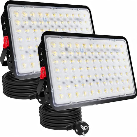 Projecteurs LED Extérieur 200W, Lot de 2 20000LM Spot led Extérieur IP66 étanche Projecteur Exterieur LED 6500K Blanc Froid Eclairage de Sécurité pour Jardin, Patio, Garage, Terrasse,Atelier (1/5)