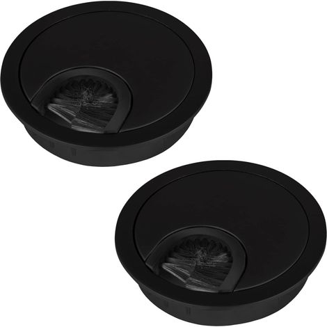 2 Pièces - Passe-câbles Métal - Joint Brosse - Organisation Câbles Bureau - Noir Mat - 76x15 Cm