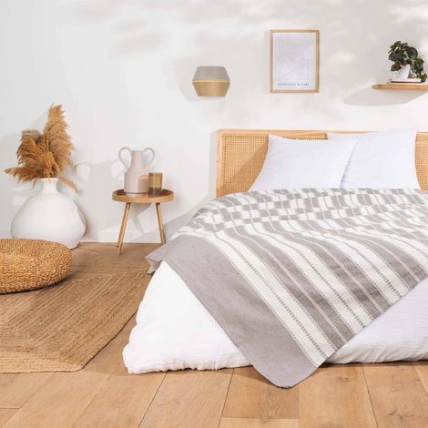 Couvre lit 2 personnes 220 x 240 cm coton/polyester jacquard abby Gris (1/4)