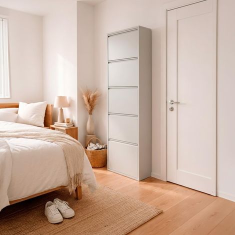 Arreditaly Scarpiera Slim In Metallo 5 Ante A Ribalta Ultra Sottile Salvaspazio Mobile Portascarpe Moderno Ingresso Camera Corridoio 172 x 50 x 15 Cm - Colore: Grigio (1/5)