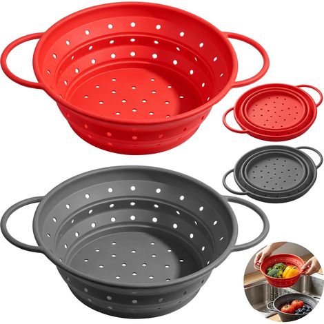2PCS Passoire Pliable avec Manche,Passoire Cuisine Silicone Passoir (1/5)