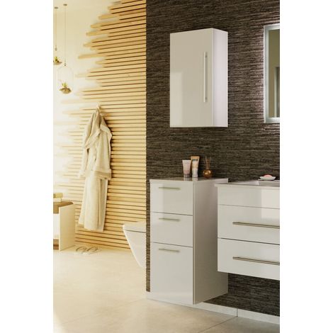 Badschrank-Set - Midischrank 75cm und Hängeschrank 62cm weiss hochglanz (1/5)