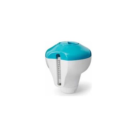 Distributeur de chlore flottant avec thermomètre, pour pastilles ou brome, bleu, pour un dosage uniforme dans les piscines et les spas-
