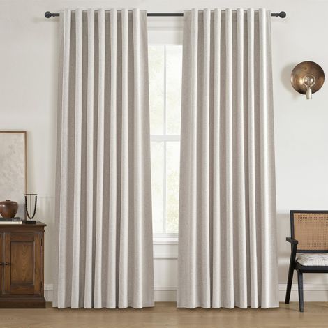 Lot de 2 Rideaux occultants Modernes Neutres de 228,6 cm pour Porte coulissante en Verre et bloquant Les Courants d'air pour Salon, Traverse avec languettes supérieures et arrière en Lin doublé (1/5)