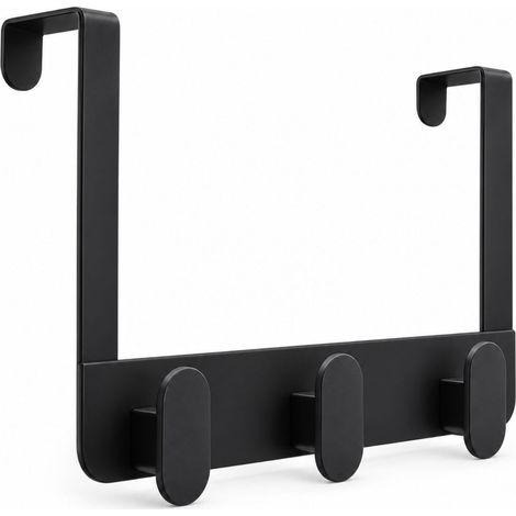 Appendiabiti da Porta 3 Ganci in Metallo Nero da 30x20 cm, Senza Forare - Attaccapanni Salvaspazio per Giacche, Borse e Asciugamani (1/5)