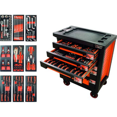 Servante d'atelier équipée pinces + clés + tournevis 76 outils (1/3)