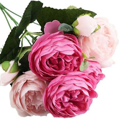 Composition florale artificielle imperméable, style vintage, aux couleurs vives, rose artificielle, pour la maisonrose vif (1/5)