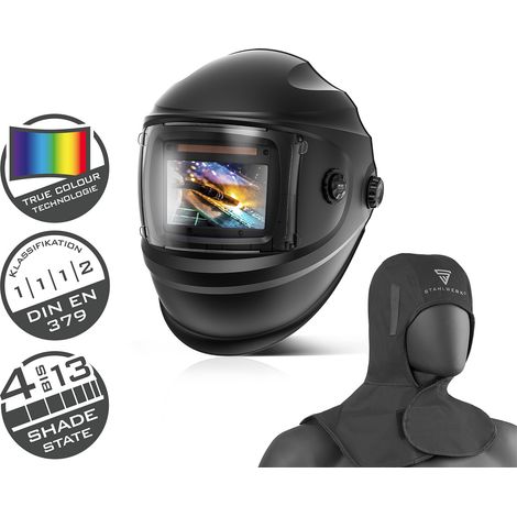 STAHLWERK Casque de soudage automatique BULLET 3-en-1 - casque de soudage en kit avec cagoule de soudage, reproduction des couleurs réelles True-Colour, assombrissement automatique DIN 4 - DIN 13, cla (1/5)