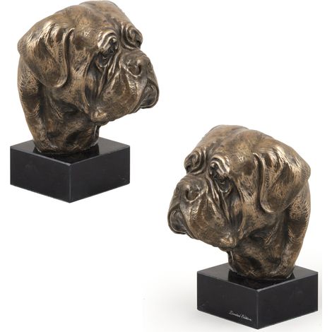 Dogo de Burdeos, mastín francés: estatuilla de perro, busto sobre una base de piedra, escultura, trofeo para una exposición canina de Art-Dog. (1/5)