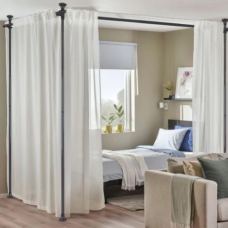 Room Divider Curtain Rod without Curtain W 280 x H 317 cm Adjustable Flexible Room Divider Curtain Rod Privacy Screen for Living Room Bedroom (1/5)
