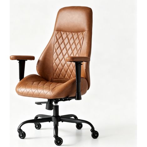 Silla de oficina ergonómica de cuero marrón HOMVRA (1/5)