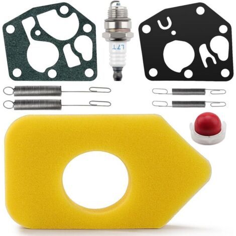 Pair 8 Pieces Maintenance Kit for Lawn Mower, Spark Plugs L7T, Priming Pump 694394, Regulator Springs 692211 691859, 698369 Air Filter Foam, Carburettor Diaphragm (1/5)