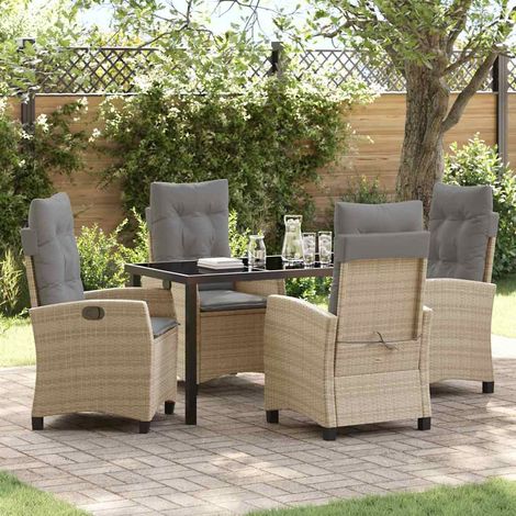 vidaXL Garten Essgruppe mit Kissen 5 pcs Beige Poly-Rattan (1/5)
