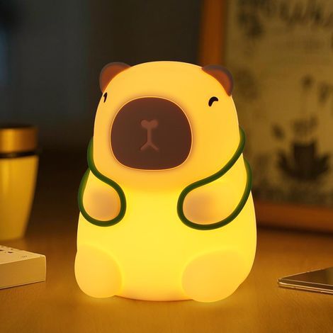Veilleuse Enfant, Veilleuse Bébé Capybara, Lampe en Silicone LED avec Variateur et Minuterie, Lumière Blanc Chaud et RGB, Rechargeable Type-C pour Décoration de Table de Chambre d'Enfant (1/5)