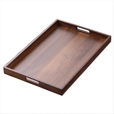 Rechteckiges Bambus-Teetablett in Walnussfarbe mit Griff und Tassenablage, japanischer Stil, für Zuhause, 44 x 30 x 4 cm (1/5)