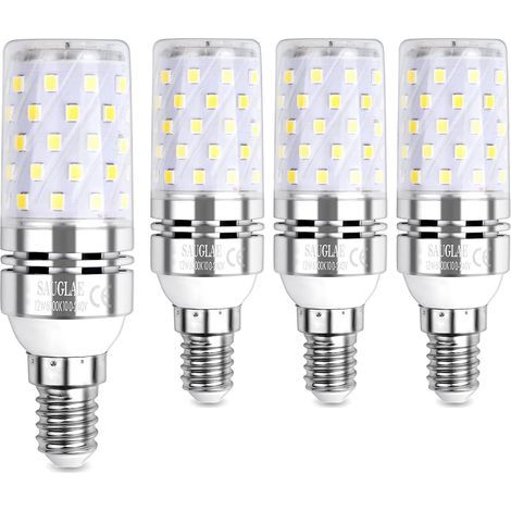 Bombilla LED tipo maíz de 12 W, equivalente a 100 W, E14, luz blanca fría de 6000 K, 1200 lm, paquete de 4 (1/5)