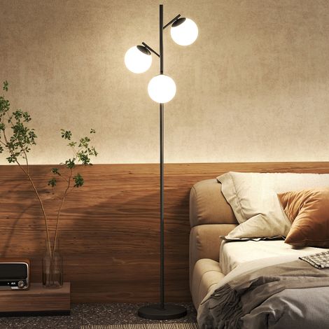 3-Light Tree Floor Lamps for Living Room, Modern Standing Lamp for Bedroom with Globe Lampshade, Steel Base, Bulb not Included, Black (1/5)