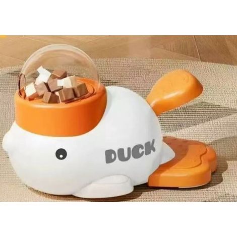 Distributeur de nourriture interactif à bouton-poussoir, mangeoire éducative, gamelle en forme de canard pour animaux de compagnie, favorise une alimentation saine, jouet interactif pour chats et chie (1/5)