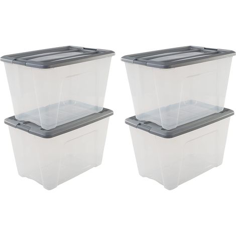 Iris Ohyama, Lot de 4 boîtes de rangement plastique 60L, Transparent, Strong Box-60