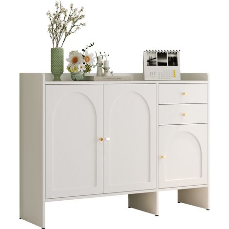 Mueble Zapatero con 3 Puertas y 2 Cajones, Estantes Ajustables, con Sistema Antivuelco, en MDF y Tablero de Partículas, 120×35×90 cm, Blanco (1/5)