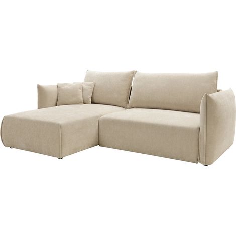 Divano letto angolare sinistro in tessuto testurizzato beige - CARISU (1/5)