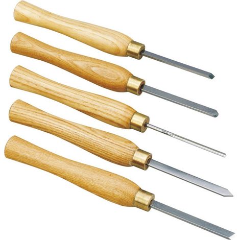 Proxxon – Jeu de 5 outils de tournage en acier HSS – Coffret bois – Racloir, tubes 3 mm et 6,4 mm, burin pointu, tranchet (1/4)