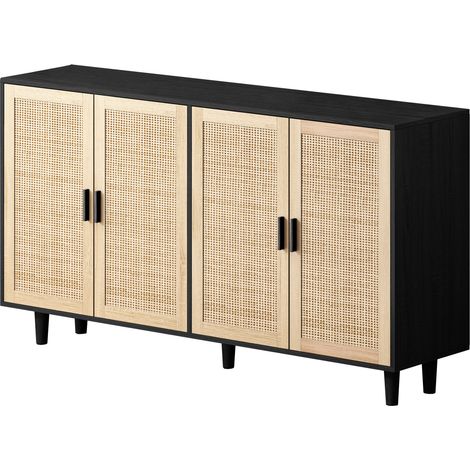 Armario almacenaje de 4 puertas con diseño de ratán 158 x 40 x 88 cm negro HOMVRA (1/5)