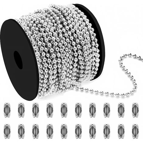 Kugelkette aus Edelstahl für Rollos und Vertikaljalousien, 15 Meter lange Kugelkette 4,5 mm/15 Meter, inklusive 10 Gliedern und Schnallen (1/5)