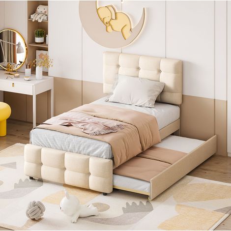 Letto singolo imbottito con letto estraibile 90x200 OKMYHOME (1/5)