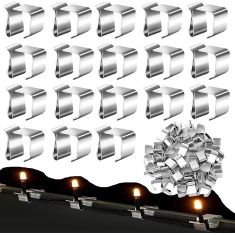 60 Pcs Christmas Lights Gutter Hooks Stainless Steel Christmas Light Hooks Outdoor Light Clips Xmas Light Hangers Stainless Steel Mini Gutter Hooks Clips for Festival Decoration