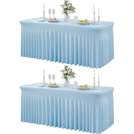 Lot de 2 nappes, élasthanne, polyester, extensible, anti-rides, jupe ondulée, table rectangulaire 180 cm, banquet, mariage (1/5)