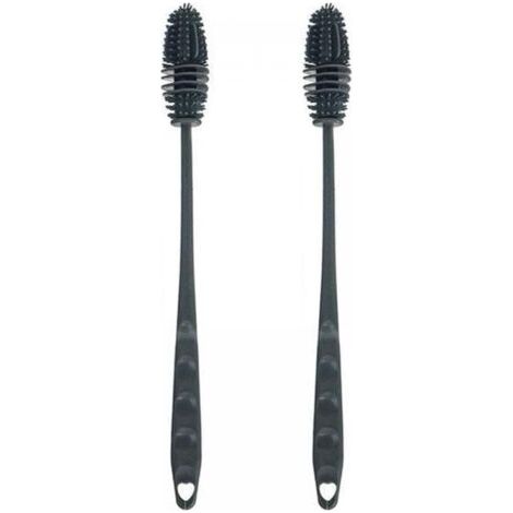 Lot de 2 brosses à biberons en silicone à manche long de 28 cm (gris) (1/5)