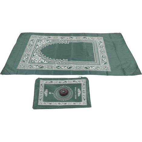 Tapis de prière musulman avec 4 coins stabilisés en fer, boussole incluse, pour voyage extérieur, vert foncé. (1/5)