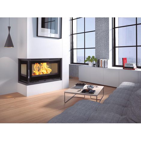Insert à bois d'angle - FIREMATIC Eden-I 13.3 kW  Foyer en fonte - Avec vitre ROBAX NightFlame