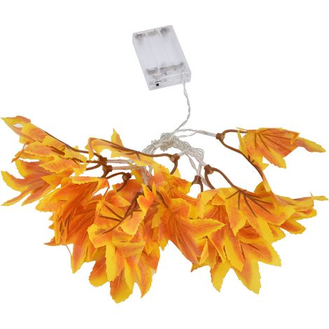 Guirlande lumineuse LED jaune feuille d'automne, alimentée par piles, résistante, en forme d'érable, pour fêtes intérieures et extérieures. Idéale pour les fêtes en intérieur et en extérieur. (1/5)