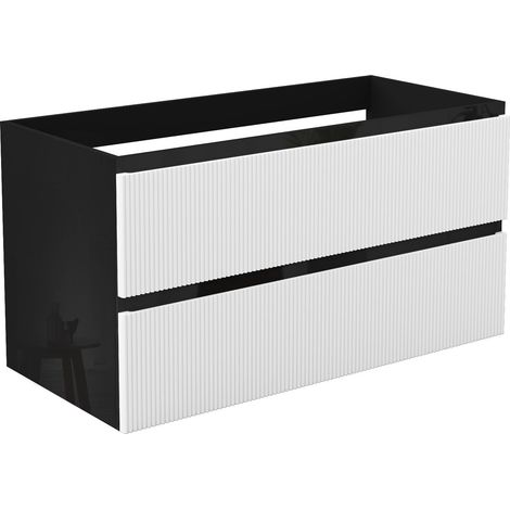 Waschbeckenunterschrank Glänzend Unterschrank Badmöbel Badschrank 100cm Hochglanzschwarz+Mattweiß TYP4 (1/5)