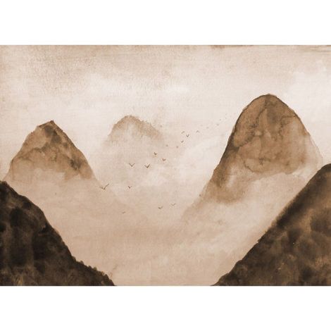 Papier peint panoramique idéal pour bureau Tapisserie panoramique design effet aquarelle Papier peint panoramique paysage montagne pour salon (1/4)