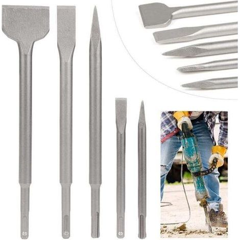 Chisel Lot de 5 burins avec 2 burins pointus et 3 burins plats Outil de forage pour béton (1/5)