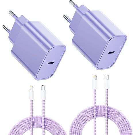 25W Chargeur Rapide for iPhone, 2PCS Chargeur Rapide for iPhone 14/14 Plus/14 Pro/14 Pro Max/13/12/11/SE/X/XS/XR SE 8 7 6, USB C Prise et 2M Cable Secteur C-to Lightning Mural Alimentation Adaptateur (1/5)