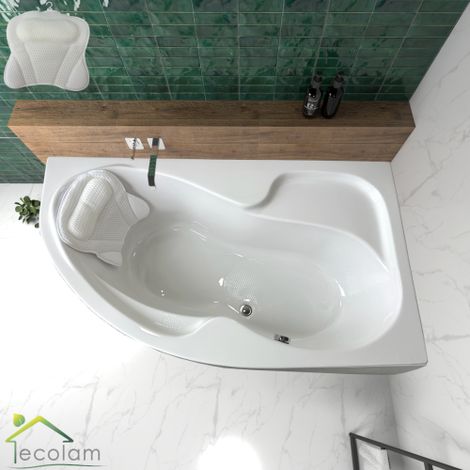 ECOLAM Baignoire d'angle Wela 170 x 100 cm droite + tablier  oreiller Mare  pieds + siphon  set complet
