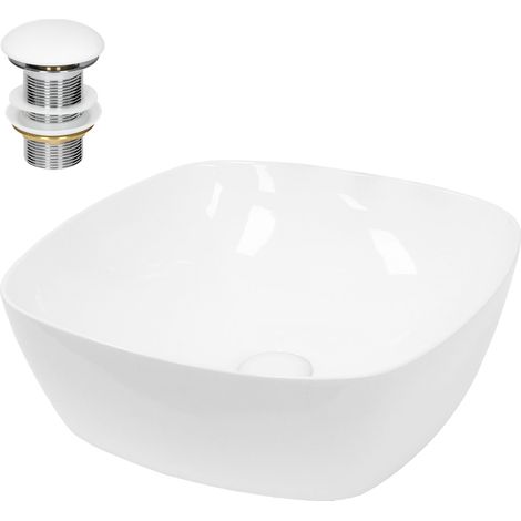ECD Germany Lavabo Carré en Céramique, 405 x 140 mm, Blanc, avec Garniture de Vidage 1 1/4, pour Lavabo sans Trop-Plein, Vasque à Poser, Évier Moderne, Lave-Mains, Cuvette Salle de Bain Toilette (1/5)