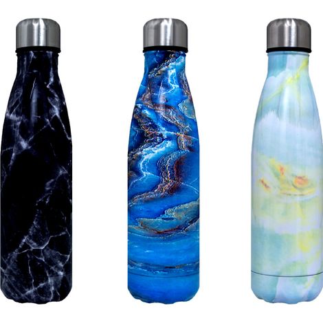 Borraccia Termica Marmo 500ml Bottiglia Acqua Thermos Caff&egrave Bevande Calde Acciaio, misuraBorracciacoloreNero