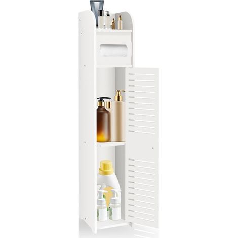 Mobiletto da bagno - DAYPLUS - W6 - Bianco - Pannelli in schiuma PVC - Ripostiglio multifunzionale 16x16x81,3 cm