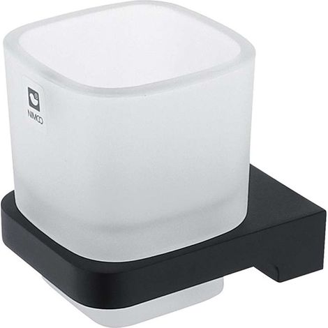 Nimco Maya - Bote de cepillo y pasta de dientes con soporte, cristal esmerilado/negro mate MAC 29058C-90 (1/3)