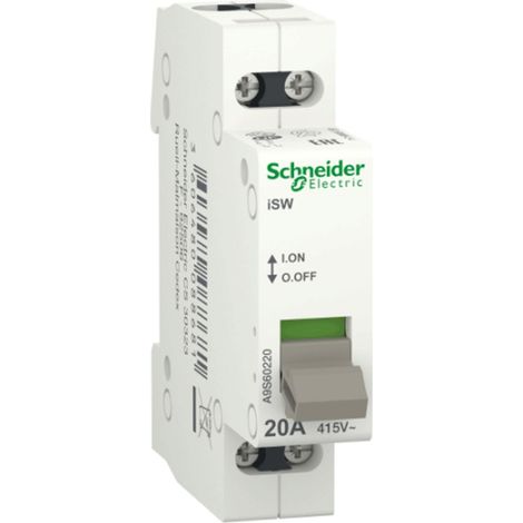 Interruptor Acti9 ISW 2P 20A 415V IP4 para seccionamiento y montaje en carril DIN
