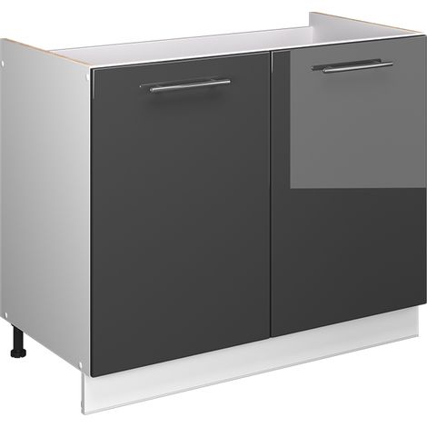 Mueble bajo para fregadero Fame-Line, Antracita alto brillo/Blanco, 100 cm sin encimera, Vicco (1/5)