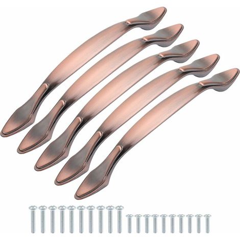 Lot de 5 poignées de porte de meuble cintrées de style ancien, 17 cm de long (entraxe de 13 cm), bronze rouge, 128 mm KLB